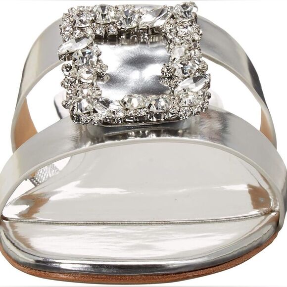 Badgley Mischka Silver Josette Flat Metallic Slide Sandals - Picture 3 of 10